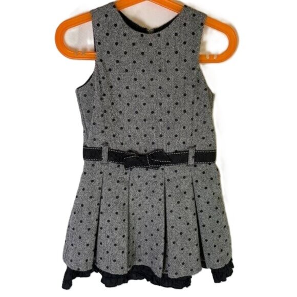 Origami Girl's Size 3 Pleated Jumper Wool Blend Gray Black Polka Dot Ribbon Belt - Picture 1 of 8